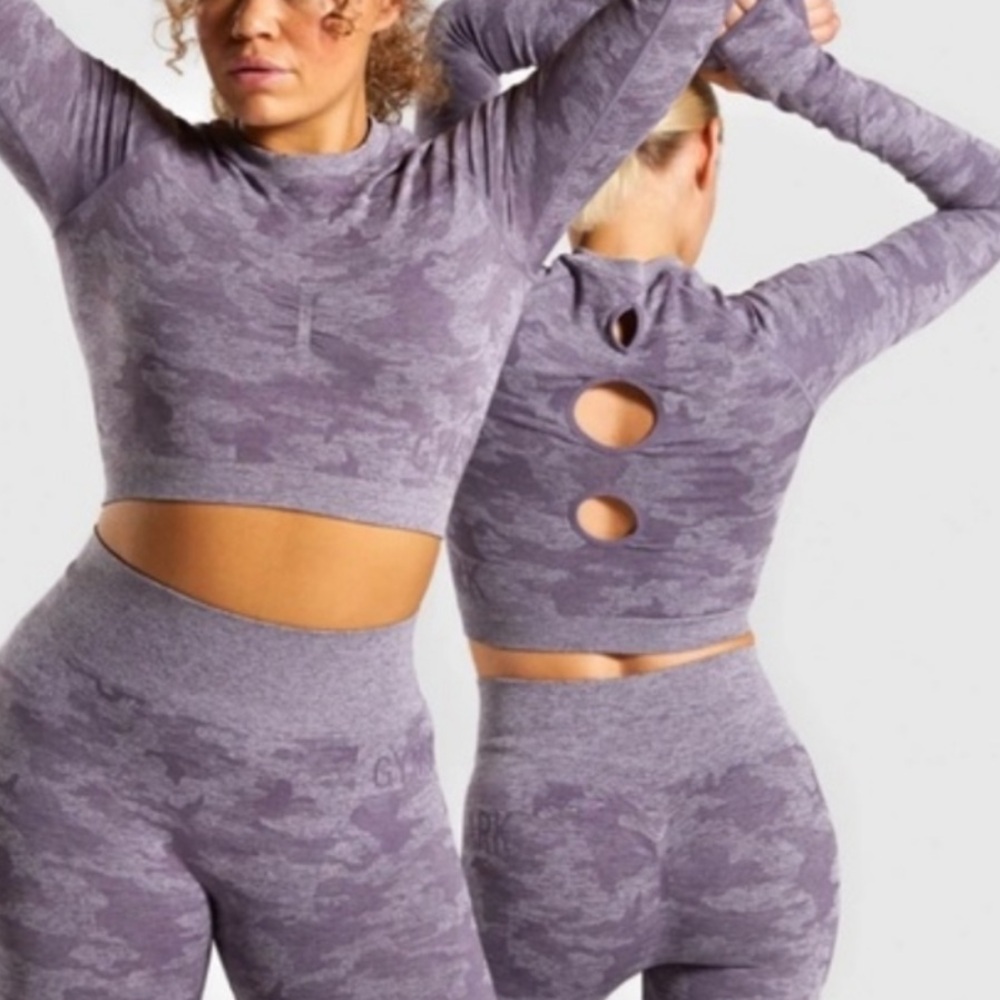GYMSHARK Purple Camo Adapt Crop Top Size Small